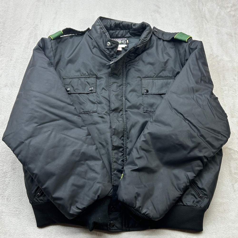 VTG Artic Cat Arcticwear Snowmobile Jacket Men XL Black Insulated‎ Nylon 80s USA